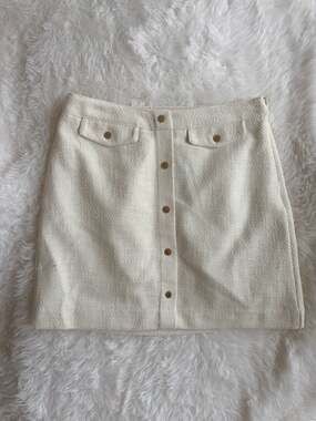 Marc New York Andrew Marc Ivory Button-Front Bouclé Mini Skirt